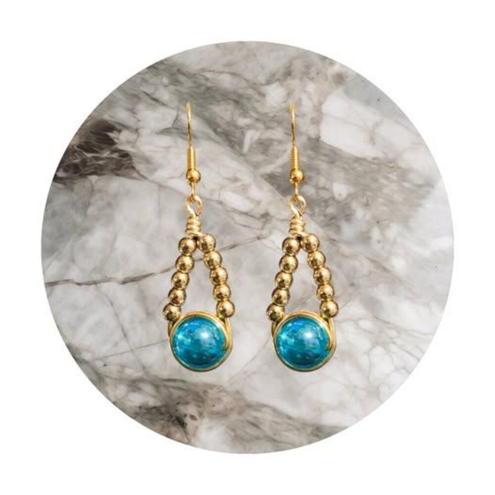 Gold and Aqua Dangle Earrings